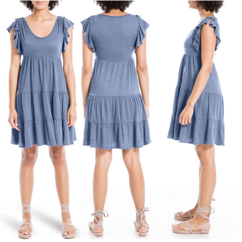 Max Studio Ruffle Cap Sleeve Tiered baby doll dress - Denim color - XS - NWOT